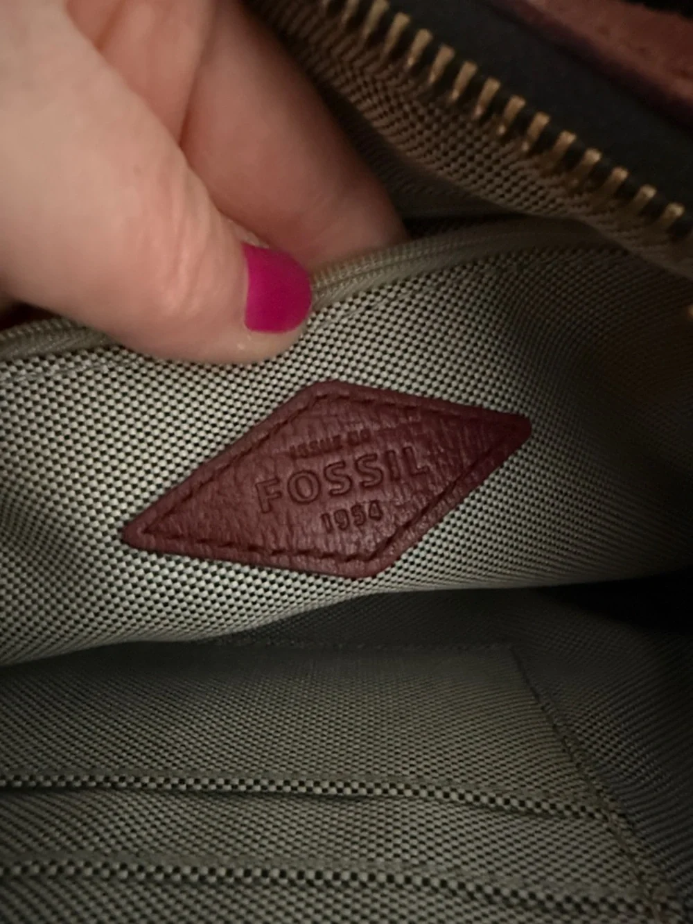 Fossil Campbell Dark Red Leather Suede Crossbody Bag Adjustable Strap - Picture 11 of 11